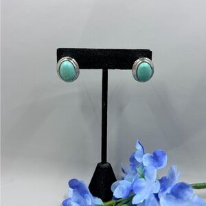 Turquoise Stone Oval Sterling Silver Plated Stud Earrings